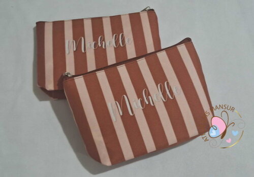 Necessaire Personalizada - Listra Marron e Bege