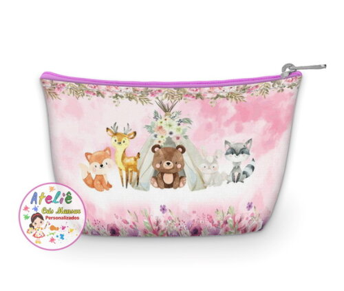 Necessaire Personalizada Bosque Encantado Rosa Aquarela