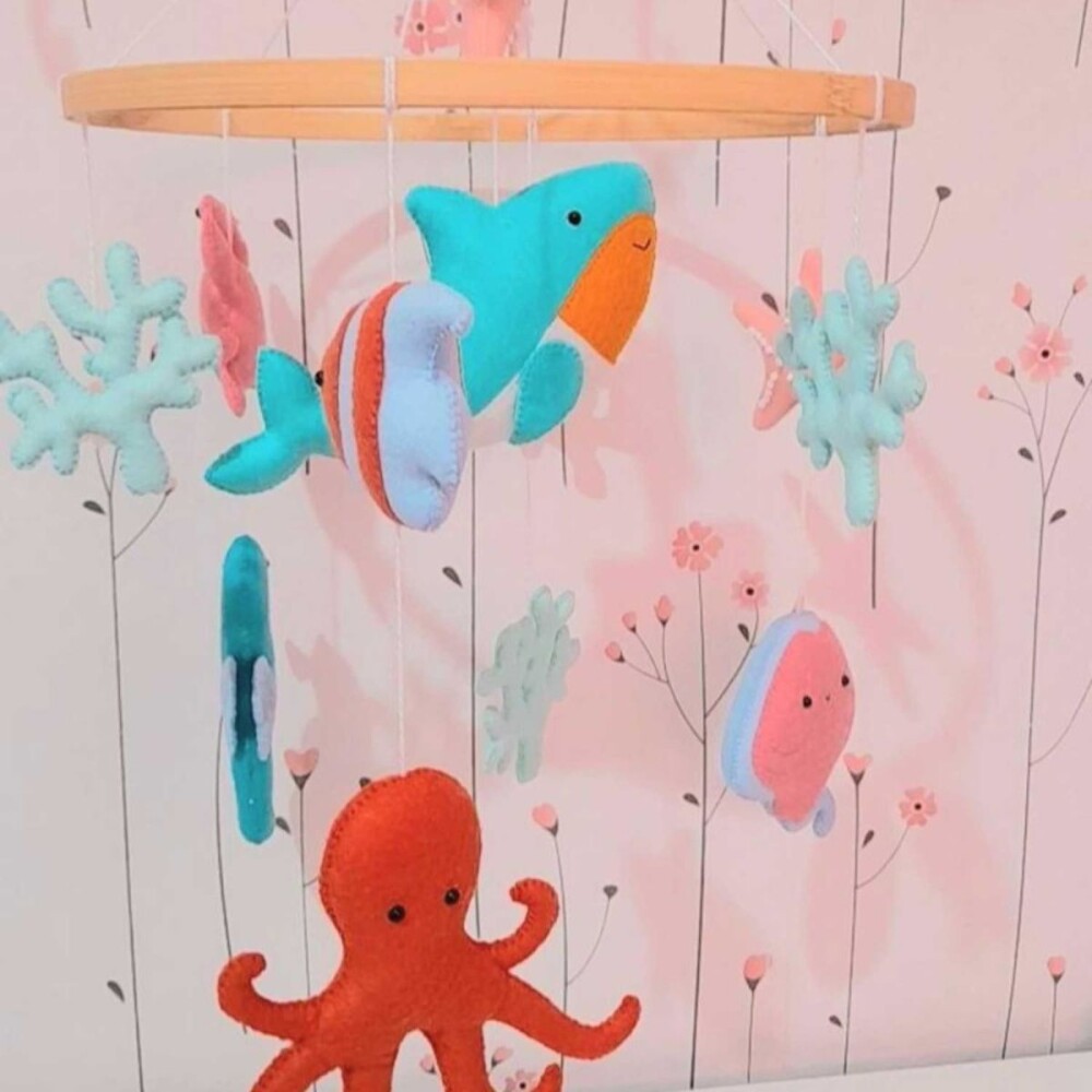 Móbile Fundo do Mar em Feltro para Berço | Decoração Bebê
