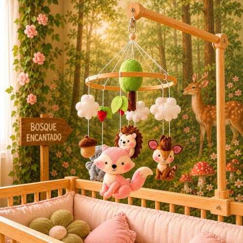 Móbile Bosque em Feltro para Berço | Decoração Quarto Bebê Menina
