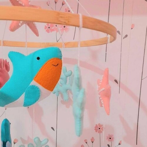 Móbile Fundo do Mar em Feltro para Berço | Decoração Bebê