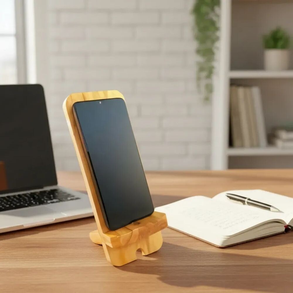 Suporte De Mesa Para Celular Em Madeira Artesanal