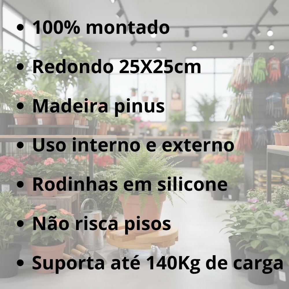 Suporte Para Vaso De Planta Redondo 25 cm Com Rodinhas Gel
