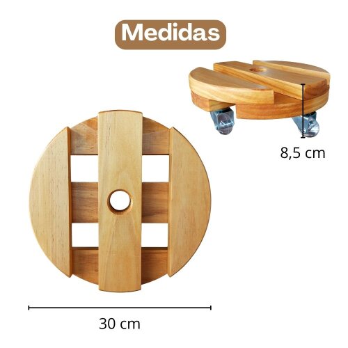 Suporte Para Vaso De Planta Redondo 30 cm Com Rodinhas Gel