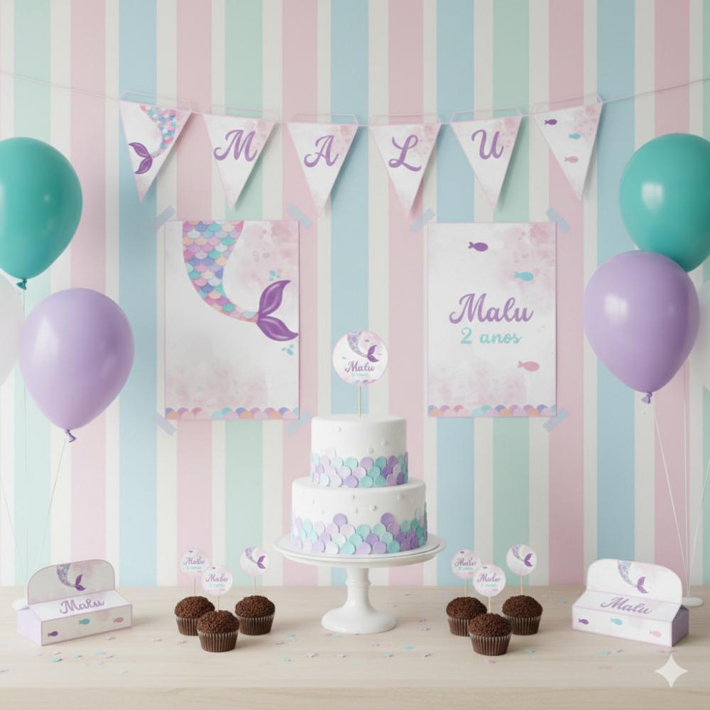 Kit Festa Personalizada Sereia (39 Itens)
