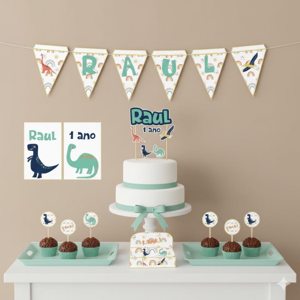 Kit Festa Personalizada Dinossauro Boho (39 Itens)