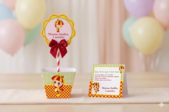 Centro de Mesa Personalizado Emília com Cartão de Mesa
