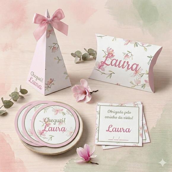 Kit Lembrancinha Personalizada Maternidade Floral - 50 Itens