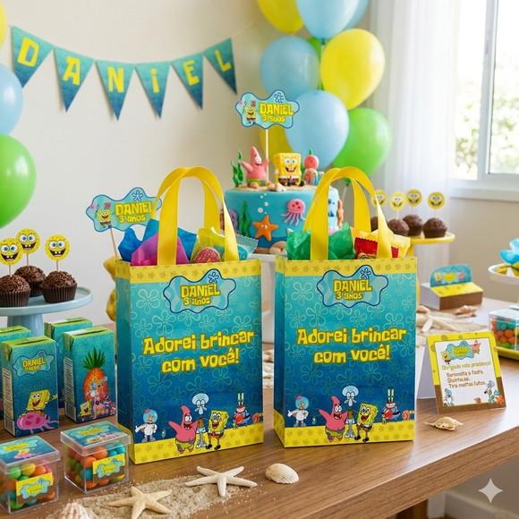 Sacolinha Personalizada Bob Esponja Lembrancinha Festa Tam P