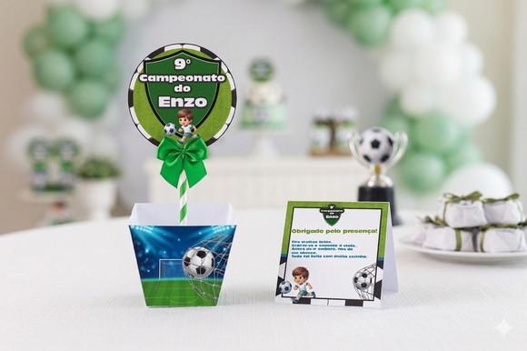 Centro de Mesa Personalizado Futebol com Cartão de Mesa