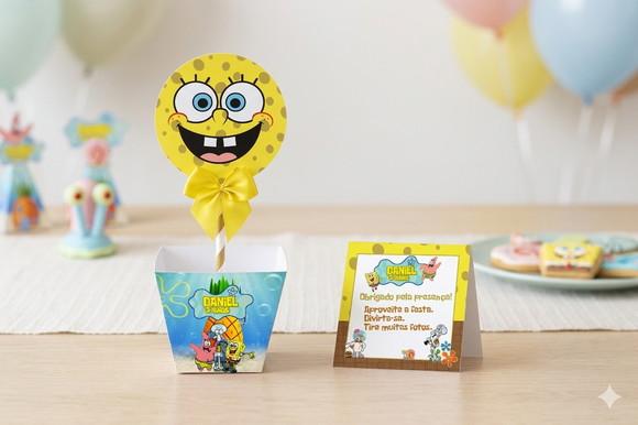 Centro de Mesa Personalizado Bob Esponja com Cartão de Mesa
