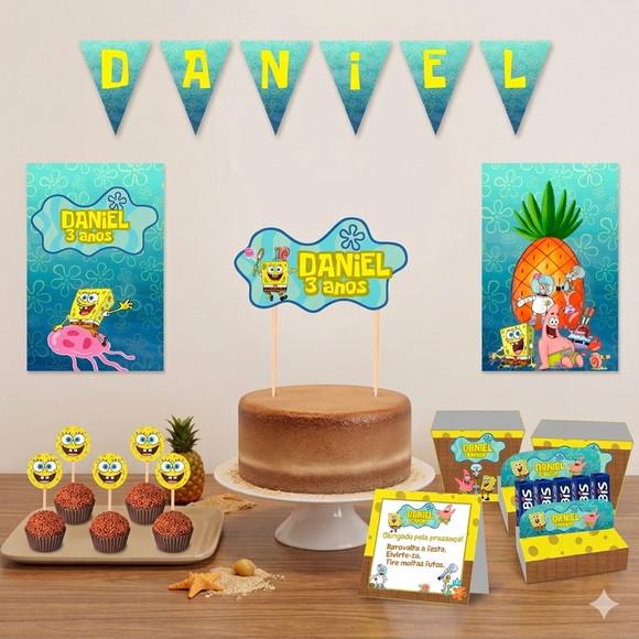 Kit Festa Personalizada Só Um Bolinho Bob Esponja - Tam m