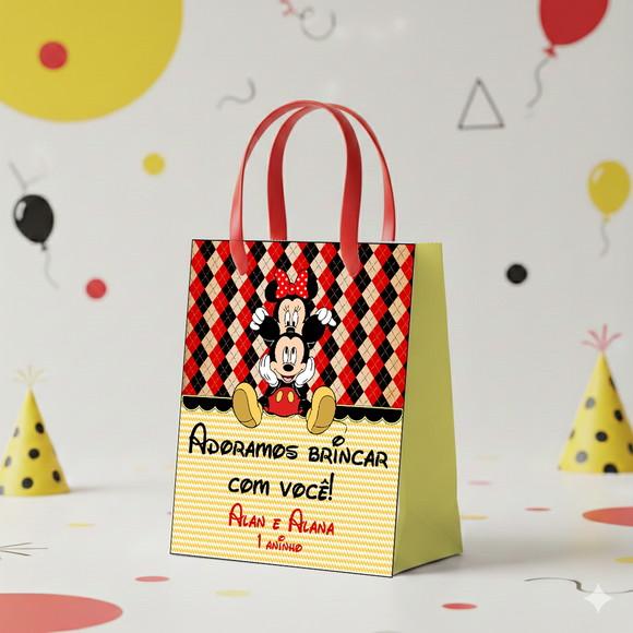 Sacolinha Personalizada Mickey e Minnie Lembrancinha - Tam P