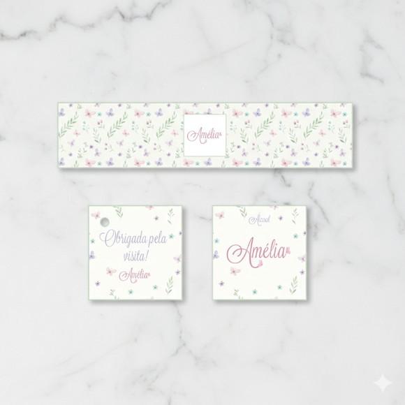 Kit Maternidade Rótulo Água, Álcool e Tag Floral