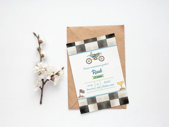 Convite Digital Personalizado Motocicleta Aquarela