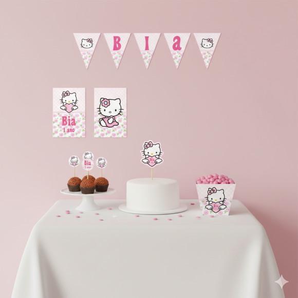 Kit Festa Personalizada Hello Kitty Rosa - Tamanho P