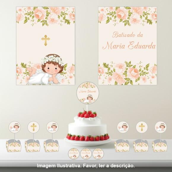 Kit Festa Personalizada Batizado Anjinha - 33 Itens