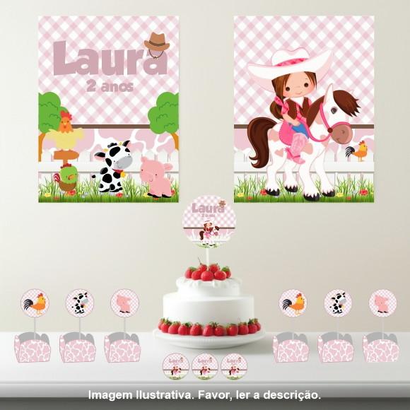 Kit Festa Personalizada Fazendinha Rosa - 33 Itens