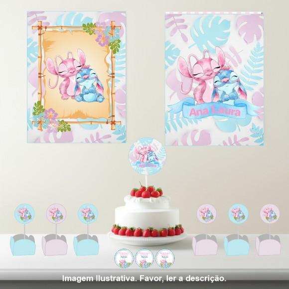 Kit Festa Personalizada Stitch e Angel Aquarela - 33 Itens