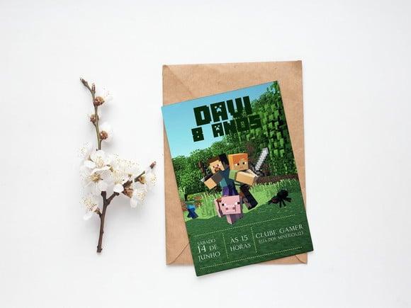 Convite Digital Personalizado Minecraft