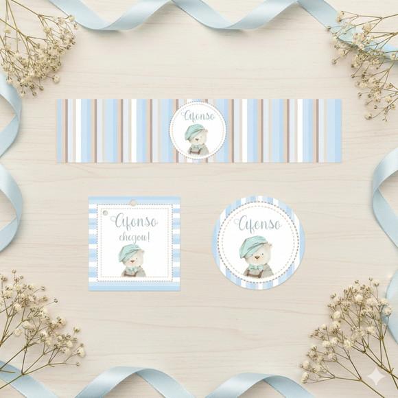 Kit Personalizado Ursinho: Rótulo Água, Tag e Adesivo