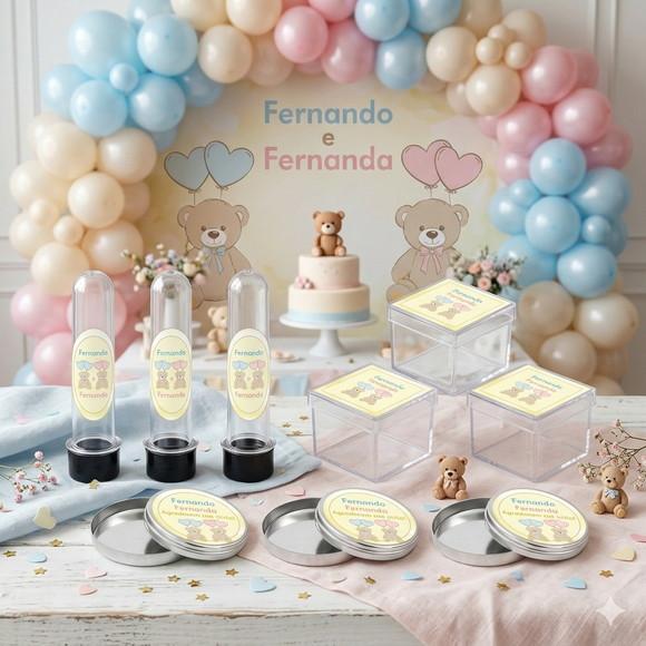 Lembrancinha Personalizada Maternidade Gêmeos - Kit 45 Peças