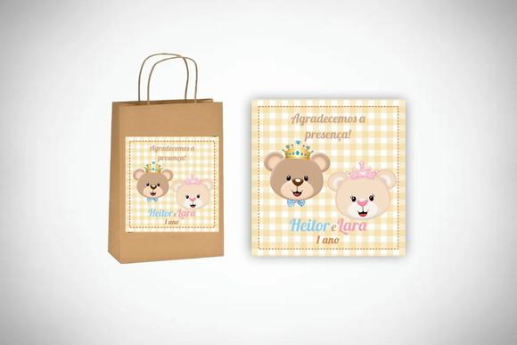 Adesivo Personalizado Sacolinha Gêmeos Ursinhos