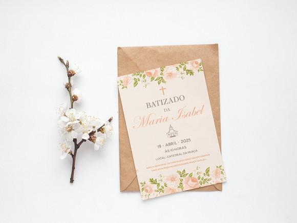 Convite Digital Personalizado Batizado Minimalista Floral