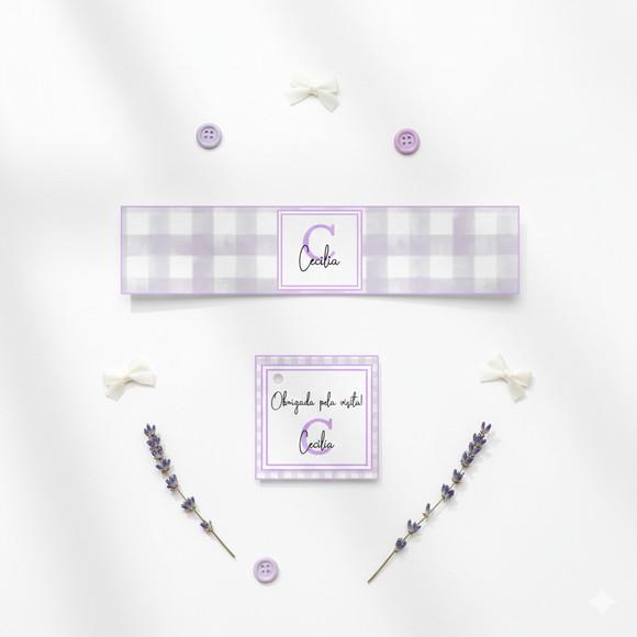 Rótulo Água Personalizado Xadrez Lilás com Tag