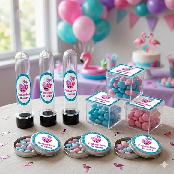 Lembrancinha Personalizada Kit 45 Peças Tropical Rosa