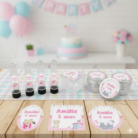 Kit Personalizado Latinha, Tubete, Caixa Acrílica Gatinhos