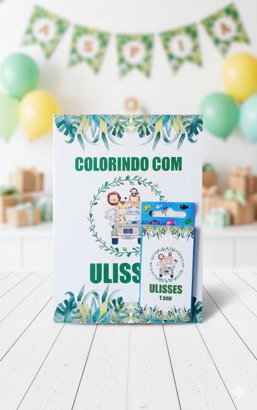 Revista Colorir Personalizada Safari e Giz de Cera