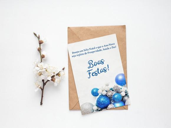 Cartão Digital Personalizado Boas Festas Azul e Prata