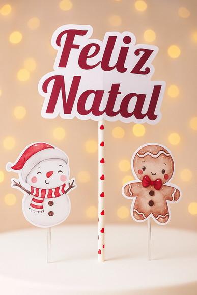Pronta Entrega - Topo Bolo Feliz Natal Aquarela