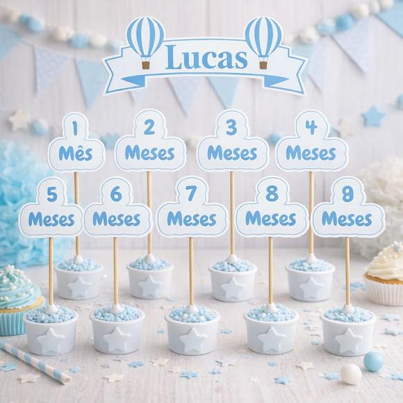 Kit 12 Topos Bolo Mesversário Personalizado Balão