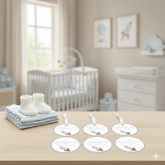 Kit Tag Troca Maternidade Personalizado Espaço (6 Unidades)
