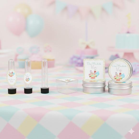 Kit Personalizado Latinha, Tubete, Caixinha Confeitaria