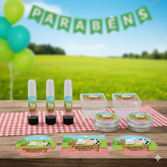 Kit Personalizado Latinha, Tubete, Caixa Acrílica Fazendinha
