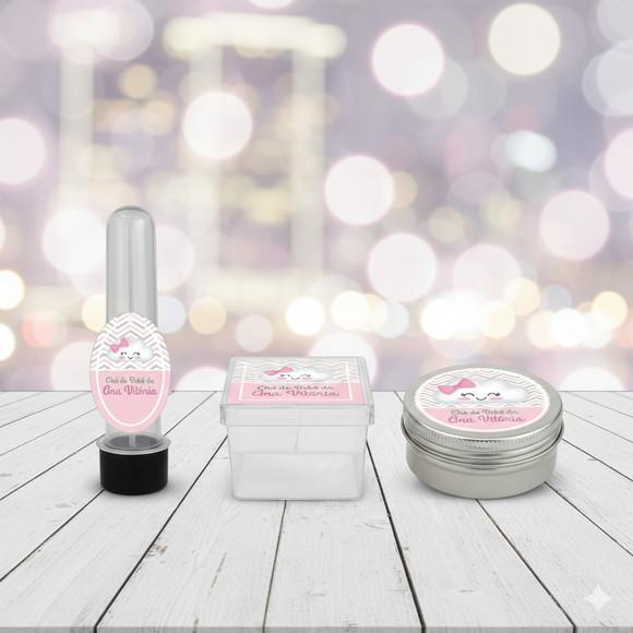 Kit Personalizado Latinha, Tubete, Caixinha Nuvem Rosa
