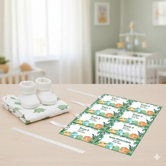 Kit Tag Troca Maternidade Personalizado Dinossauro (6 Un)