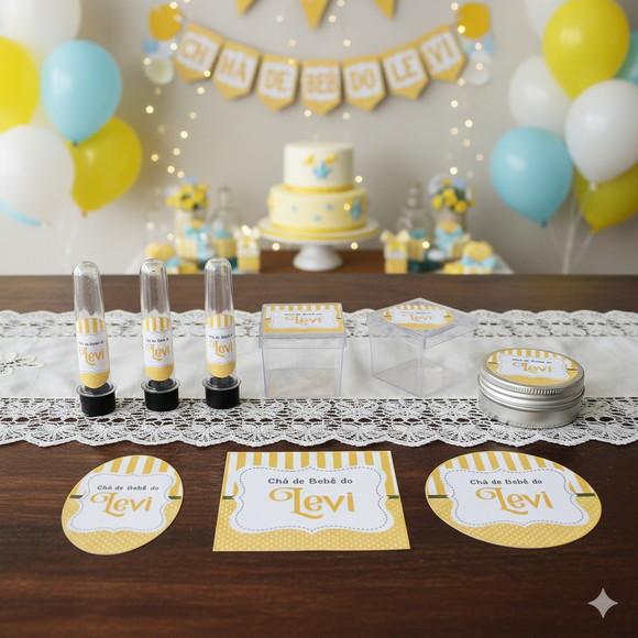Kit Festa Personalizada Chá de Bebê Neutro - 45 Itens