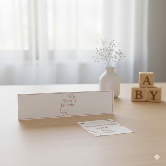 Rótulo Água Personalizado Folhagem Rosa com Tag
