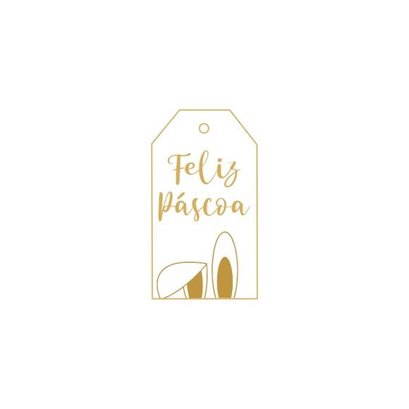 Tag Personalizada Retangular Páscoa Dourada (30 Unidades)