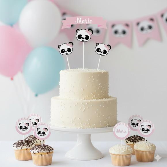 Topo de Bolo Personalizado Panda Rosa com Topper Docinho