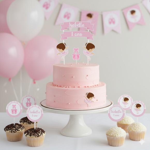 Topo de Bolo Personalizado Bailarina com Topper Docinho