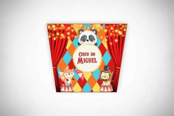 Adesivo Personalizado Balde Pipoca Circo Aquarela