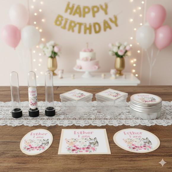 Kit Festa Personalizada Fazendinha Rosa Aquarela (45 Itens)