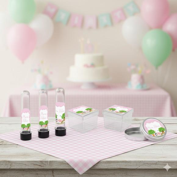 Kit Personalizado Latinha, Tubete, Caixinha Fazendinha Rosa