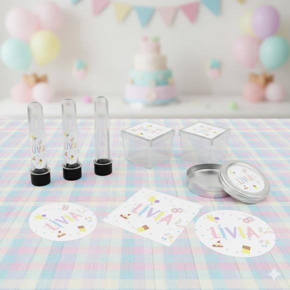 Kit Personalizado Latinha, Tubete, Caixinha Acrílica Doceria