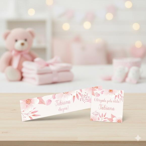 Rótulo Água Personalizado Tag Floral Rosa com Tag - Mod. 2